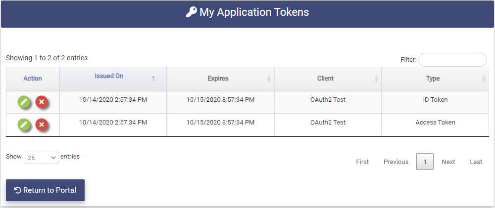 My Tokens page