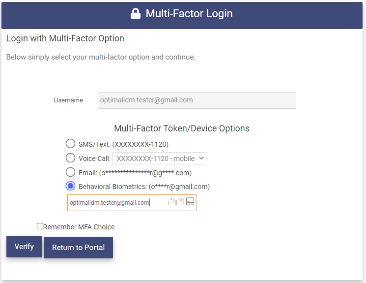 Behavioral Biometrics username filled in
