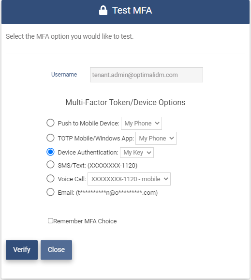 Device Auth MFA Page