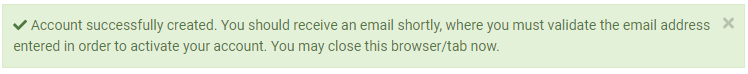 Account Registration Successs msg